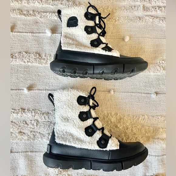 Sorel Women's Explorer II Joan Cozy Black White Sea Salt Boots size 6 - Picture 9 of 10